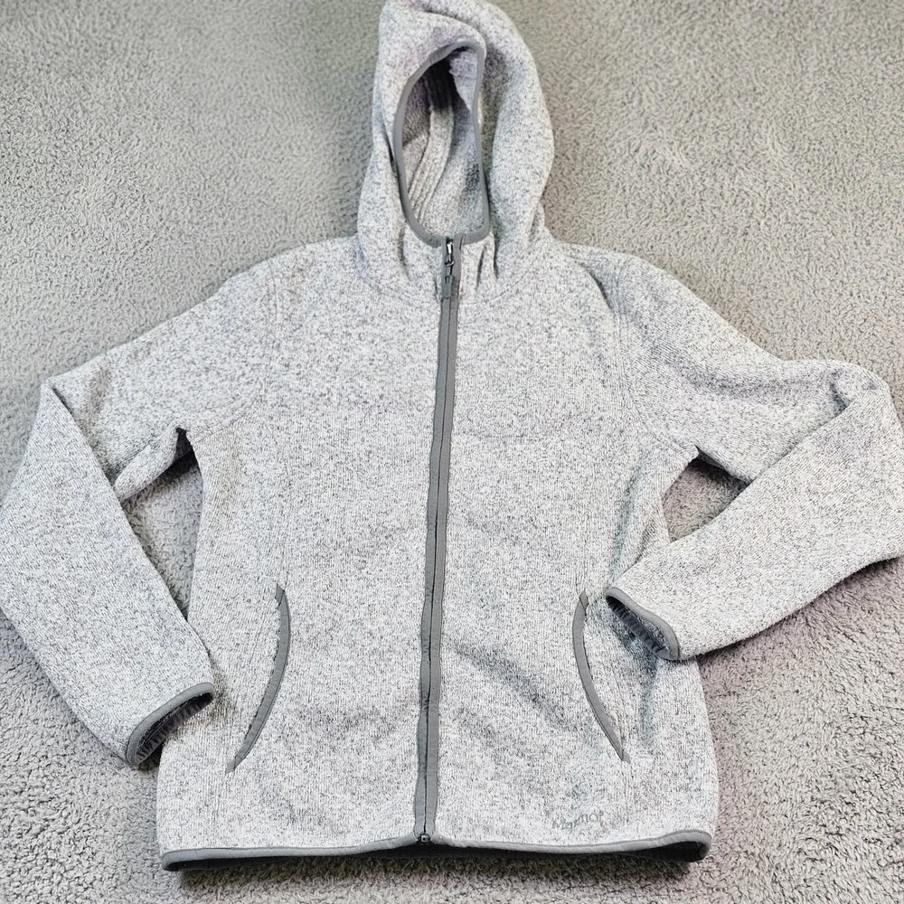 Marmot Jacket Womens Medium Gray Hooded Fleece Full‎ Zip Pockets G97600